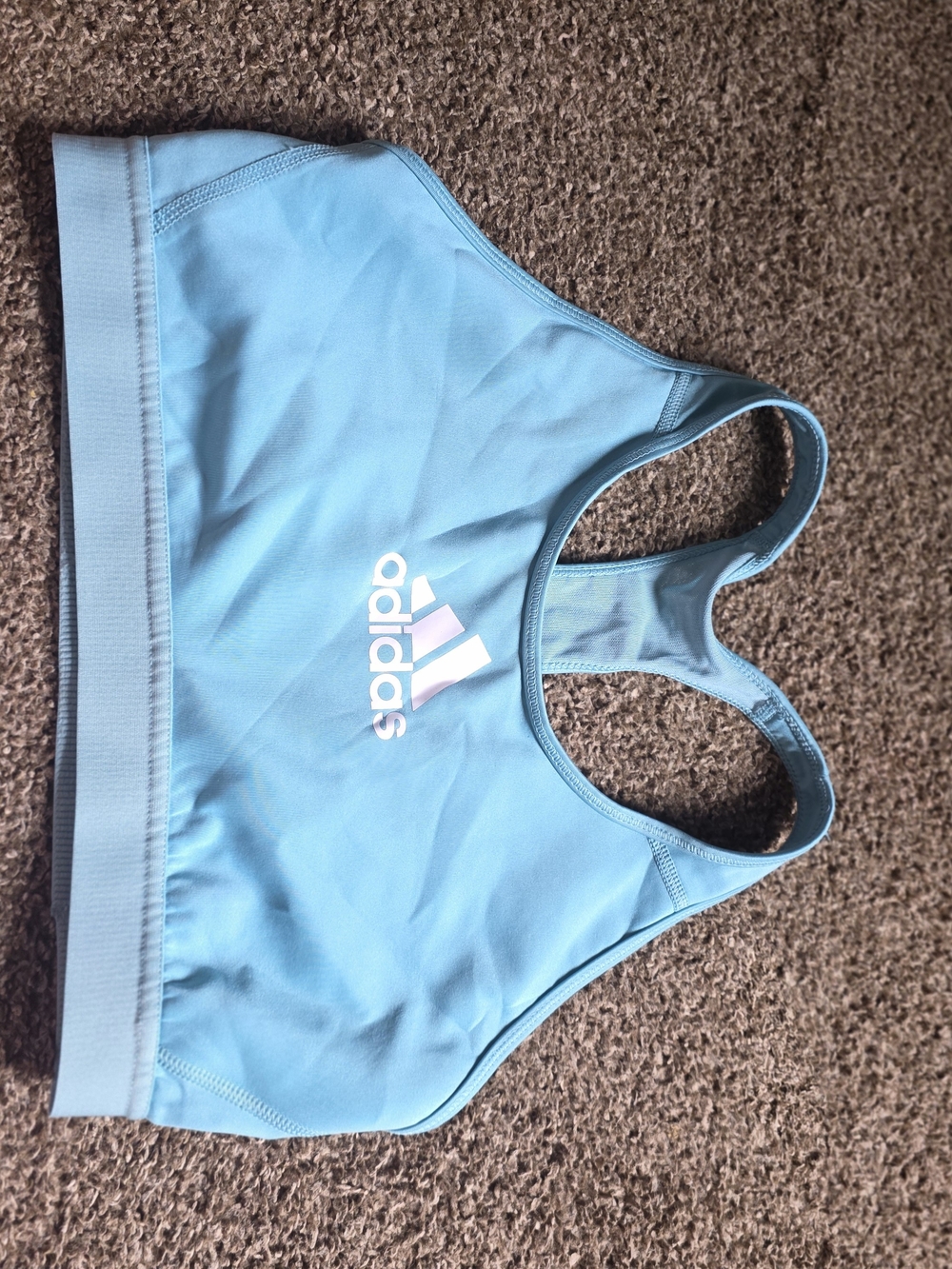 adidas Sky Blue Racerback Sports Bra with White Logo